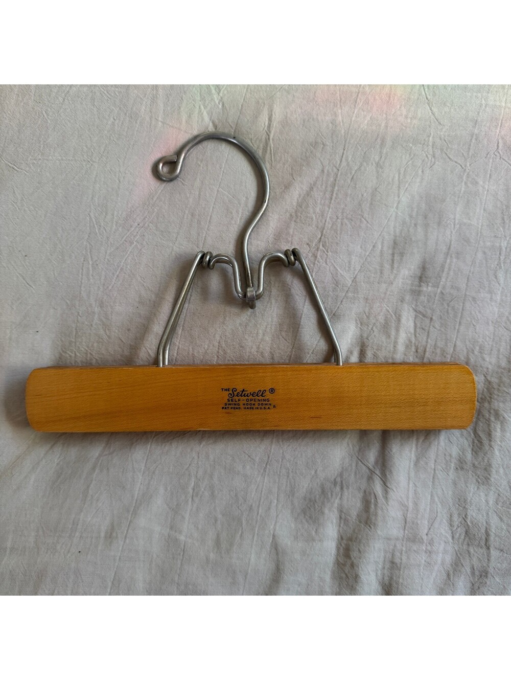 Vintage Wooden Setwell Self-Opening Swing Hook Down Hanger